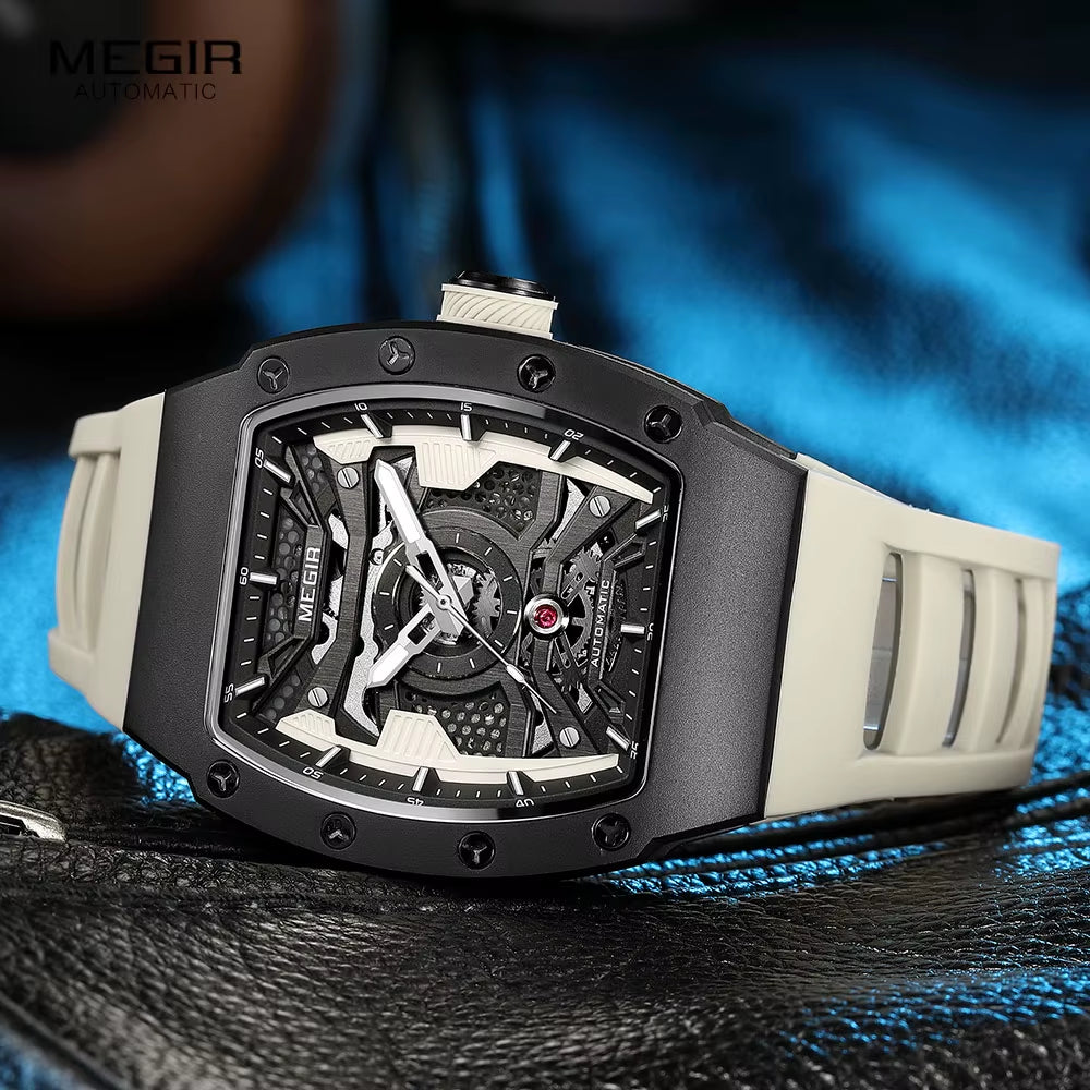 Men'S Automatic Mechanical Watch with Stainless Steel Case Sillicone Strap Fashion Waterproof Luminous Wristwatch 8604