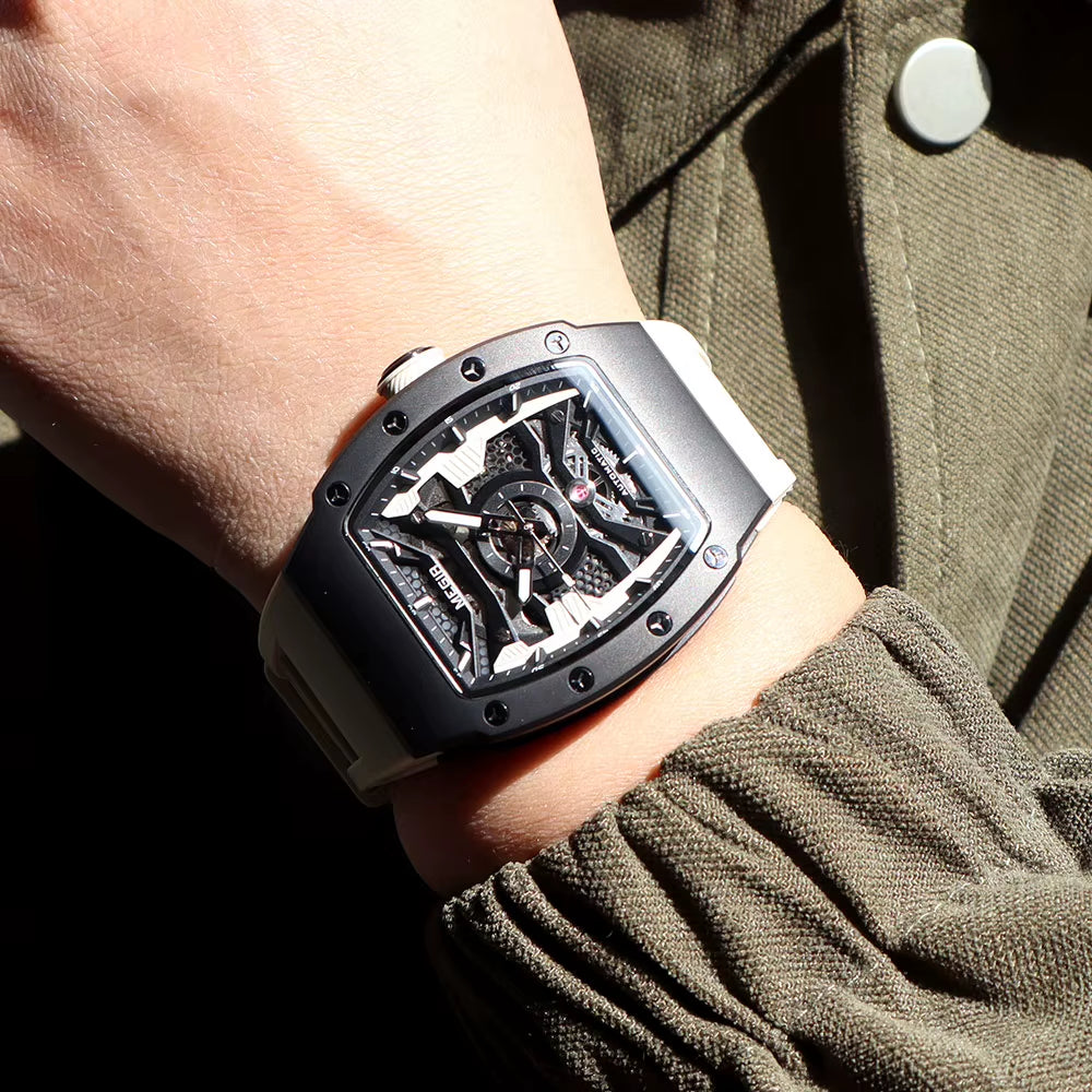 Men'S Automatic Mechanical Watch with Stainless Steel Case Sillicone Strap Fashion Waterproof Luminous Wristwatch 8604