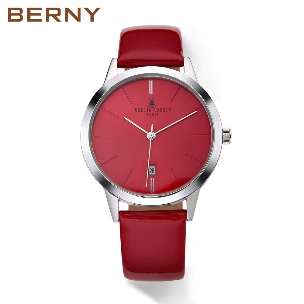 Japanese Quartz Movement with Calendar Window and  Leather Strap 