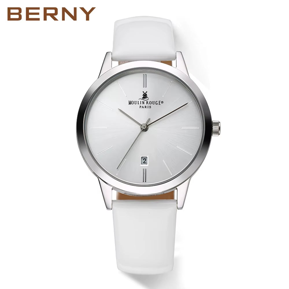 Japanese Quartz Movement with Calendar Window and  Leather Strap 