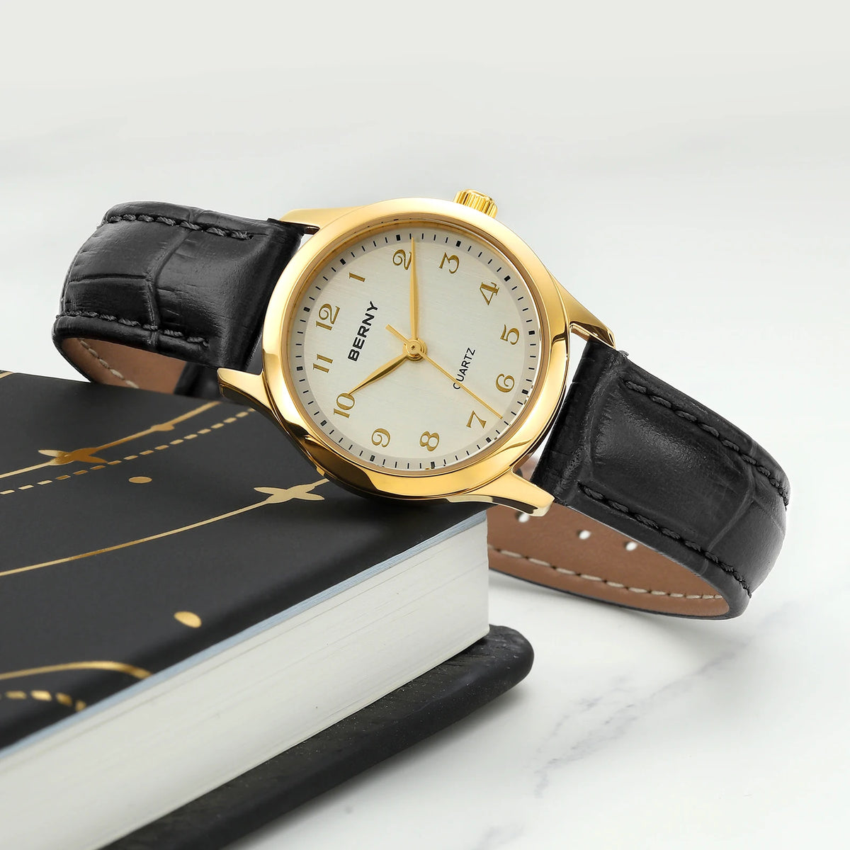 Gradient Dial Design with Leather Band