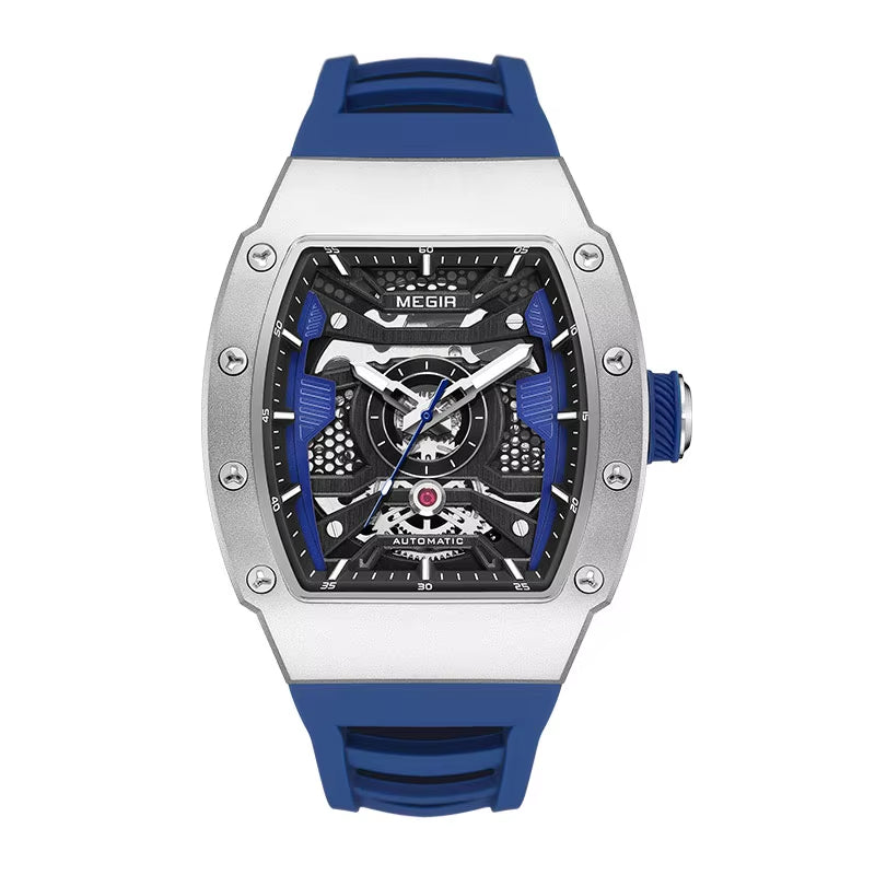 Men'S Automatic Mechanical Watch with Stainless Steel Case Sillicone Strap Fashion Waterproof Luminous Wristwatch 8604
