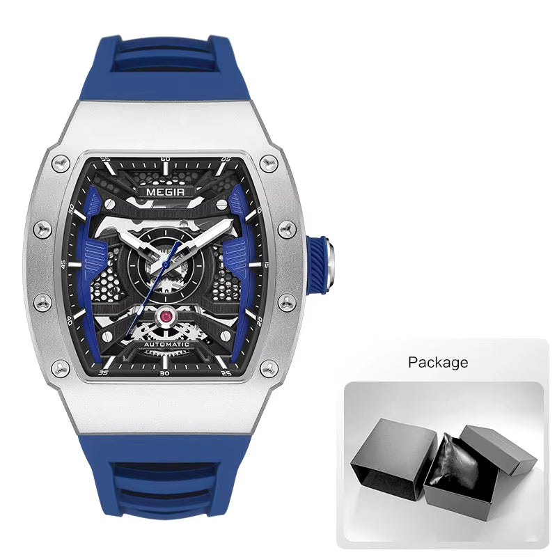 Men'S Automatic Mechanical Watch with Stainless Steel Case Sillicone Strap Fashion Waterproof Luminous Wristwatch 8604