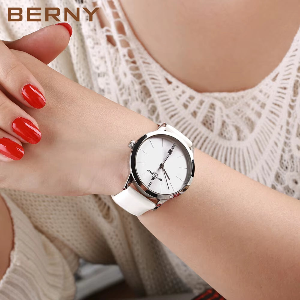 Japanese Quartz Movement with Calendar Window and  Leather Strap 
