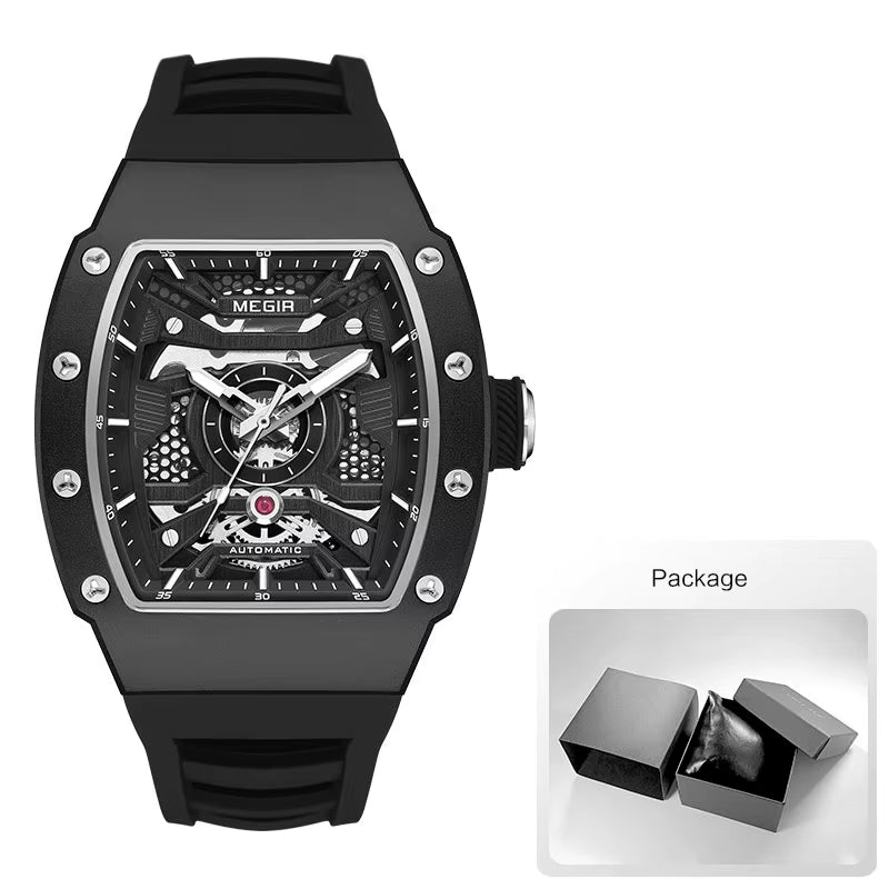 Men'S Automatic Mechanical Watch with Stainless Steel Case Sillicone Strap Fashion Waterproof Luminous Wristwatch 8604