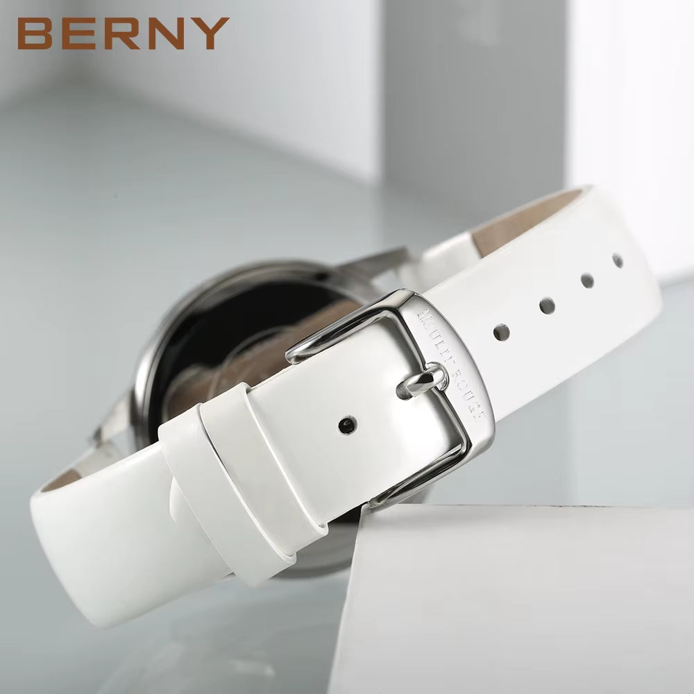Japanese Quartz Movement with Calendar Window and  Leather Strap 