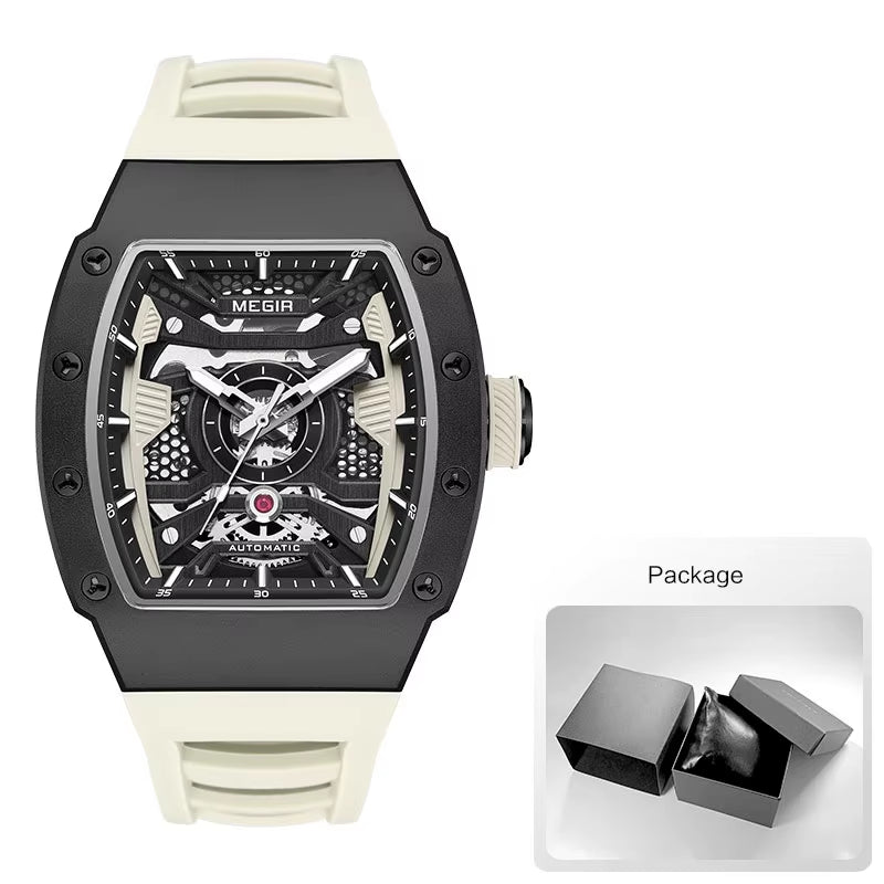 Men'S Automatic Mechanical Watch with Stainless Steel Case Sillicone Strap Fashion Waterproof Luminous Wristwatch 8604