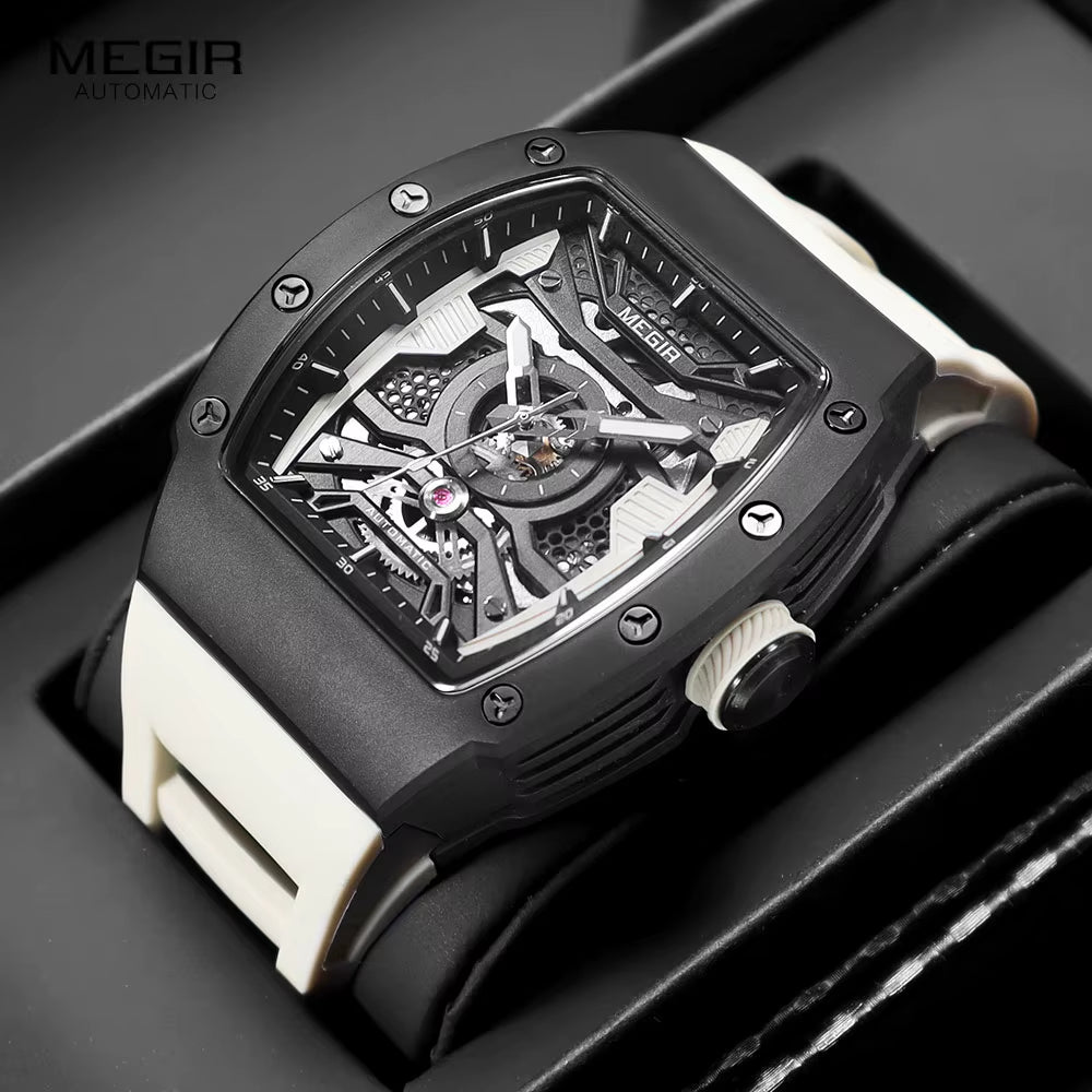 Men'S Automatic Mechanical Watch with Stainless Steel Case Sillicone Strap Fashion Waterproof Luminous Wristwatch 8604
