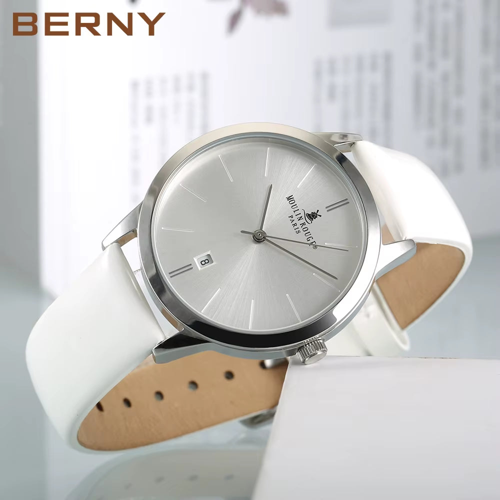 Japanese Quartz Movement with Calendar Window and  Leather Strap 