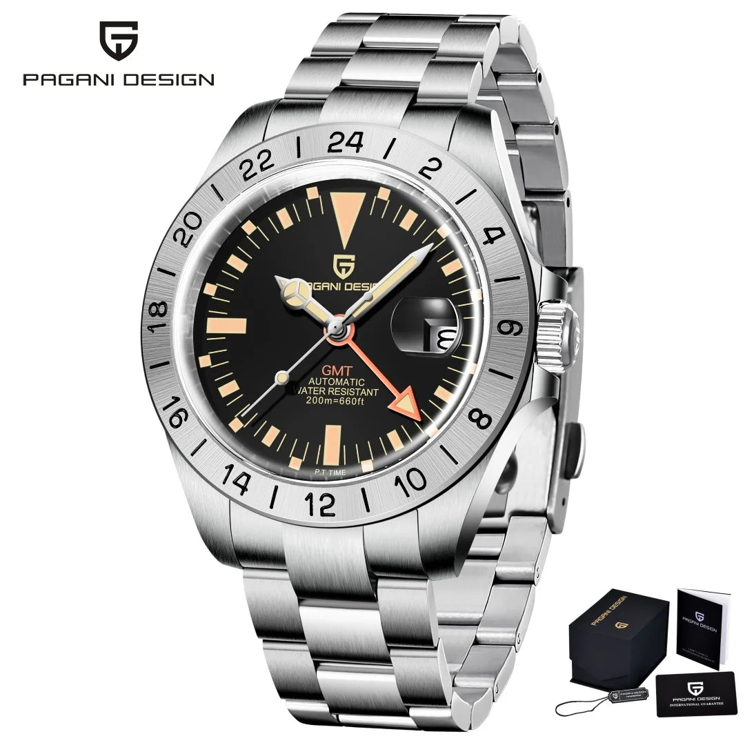 2024 New PAGANI DESIGN GMT Men Automatic Mechanical Watch Classic Retro Watch Stainless Steel 200M Waterproof Clock Reloj Hombre