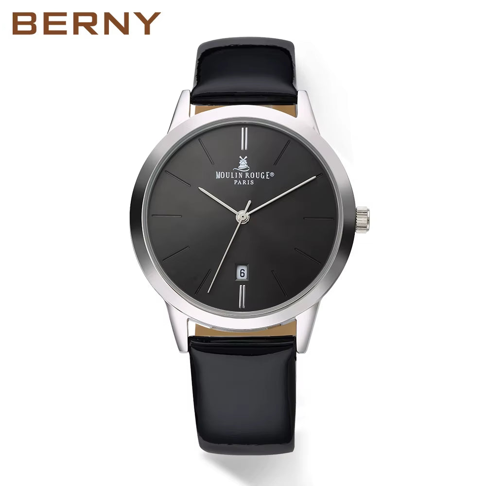 Japanese Quartz Movement with Calendar Window and  Leather Strap 