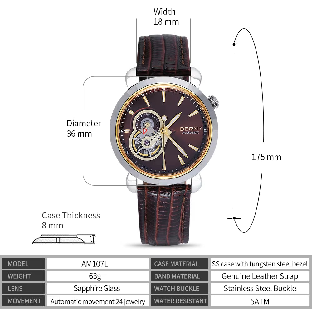 Premium Automatic Movement with Crystal-Clear Sapphire Glass