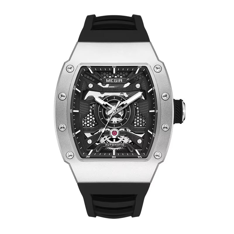 Men'S Automatic Mechanical Watch with Stainless Steel Case Sillicone Strap Fashion Waterproof Luminous Wristwatch 8604