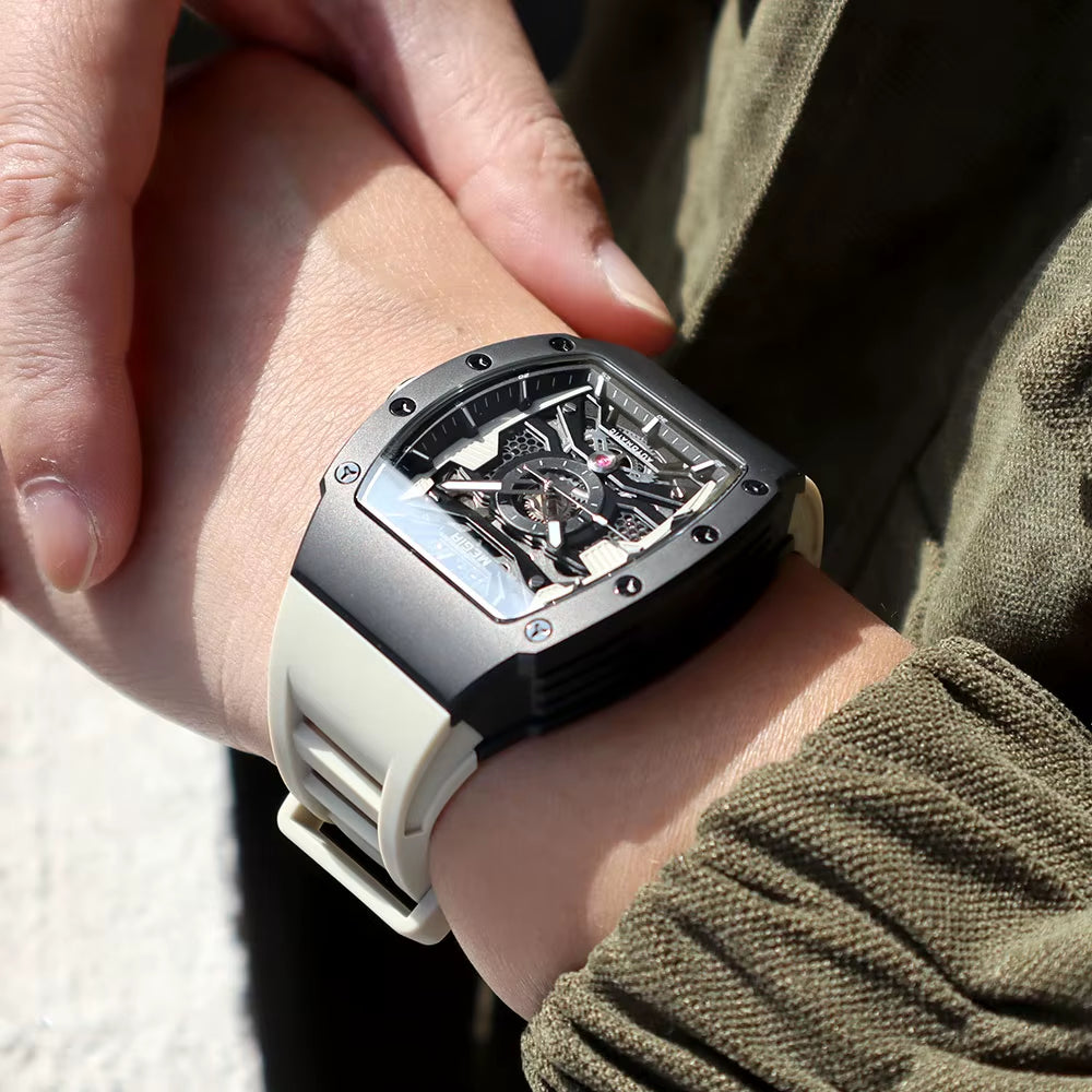 Men'S Automatic Mechanical Watch with Stainless Steel Case Sillicone Strap Fashion Waterproof Luminous Wristwatch 8604