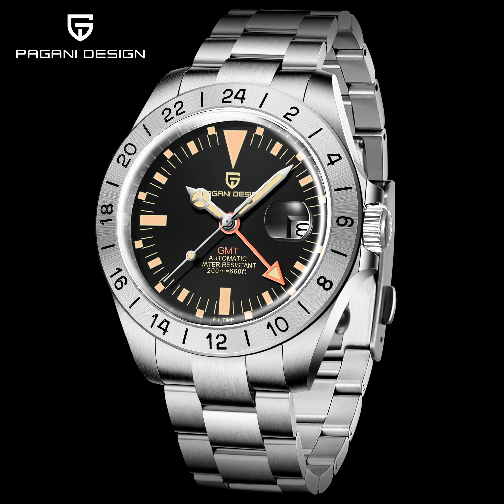 2024 New PAGANI DESIGN GMT Men Automatic Mechanical Watch Classic Retro Watch Stainless Steel 200M Waterproof Clock Reloj Hombre