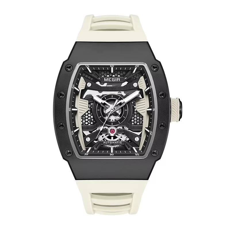 Men'S Automatic Mechanical Watch with Stainless Steel Case Sillicone Strap Fashion Waterproof Luminous Wristwatch 8604