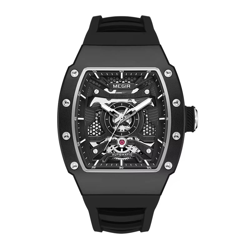Men'S Automatic Mechanical Watch with Stainless Steel Case Sillicone Strap Fashion Waterproof Luminous Wristwatch 8604