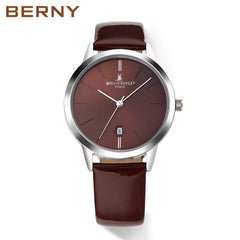 Japanese Quartz Movement with Calendar Window and  Leather Strap 