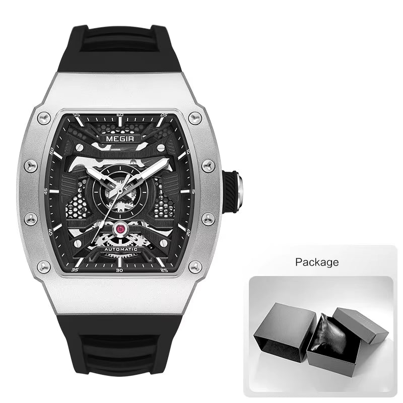 Men'S Automatic Mechanical Watch with Stainless Steel Case Sillicone Strap Fashion Waterproof Luminous Wristwatch 8604