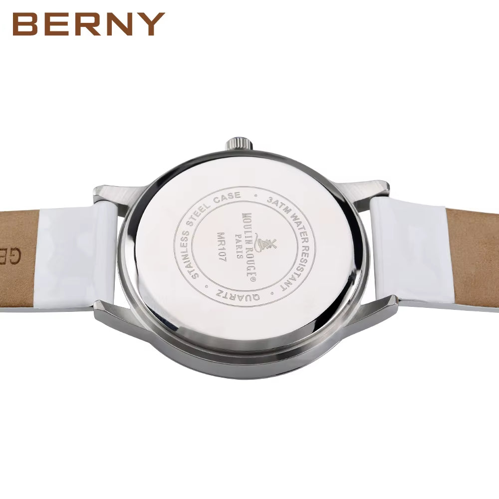 Japanese Quartz Movement with Calendar Window and  Leather Strap 